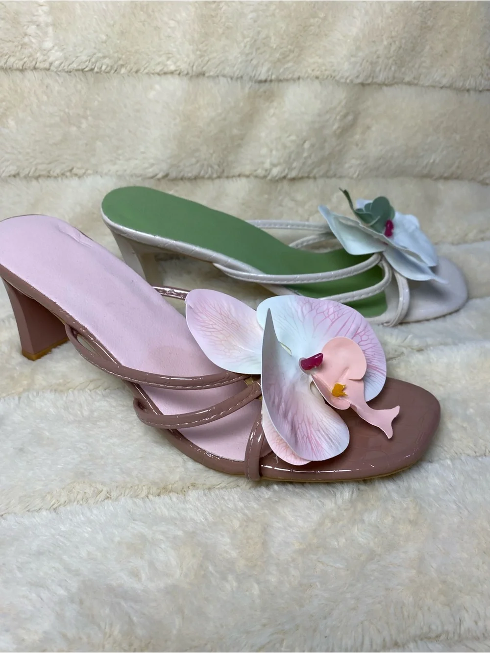 Women's Pink or green Floral Strap Heeled Sandals
